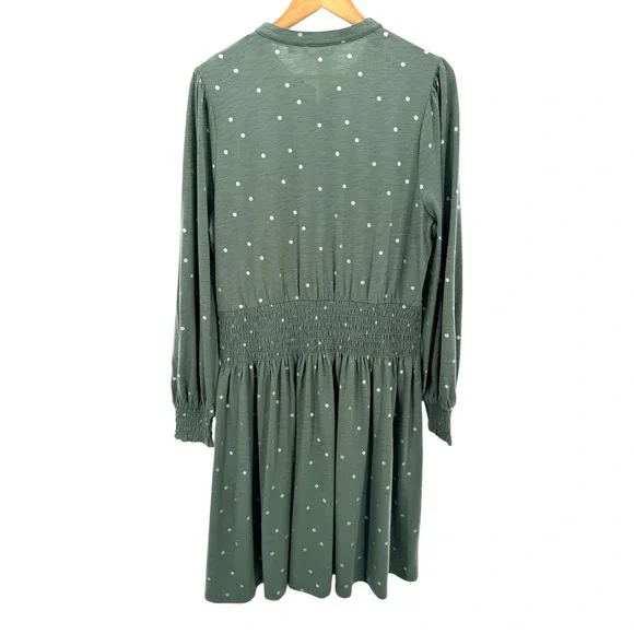 Boden Smocked Button Front Long Sleeve Cotton Blend Dress Green Dots 12R NWT - Picture 5 of 12